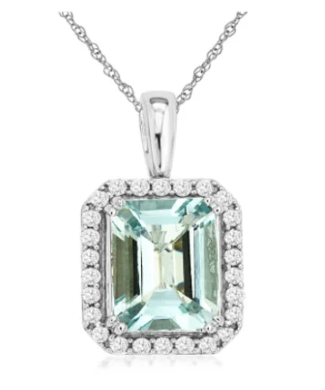 chic pendant necklaces for women -14K White Gold Emerald Cut 2.00ct Aquamarine & 0.20cttw Diamond Pendant Necklace