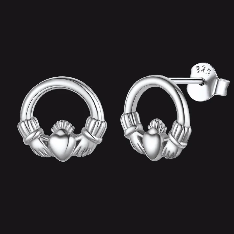 ear cuffs for women -Sterling Silver Celtic Claddagh Stud Earrings for Women