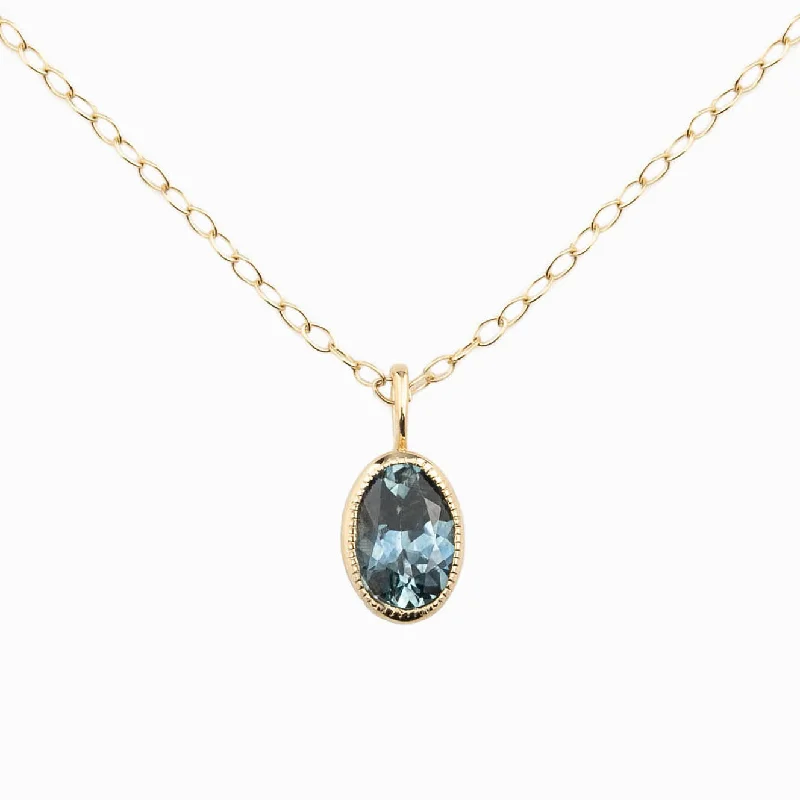 adjustable necklaces for women -Blue Green Montana Sapphire Bezel Set Charm Necklace (One of a kind)