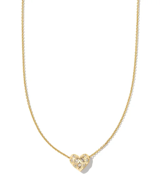 two-tone necklaces for women -Holland Heart Gold Plated White Crystal Short Pendant Necklace by Kendra Scott