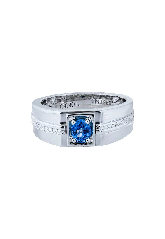 sapphire engagement rings -TOMEI Homme Collection Sapphire Men Ring, Silver+Palladium