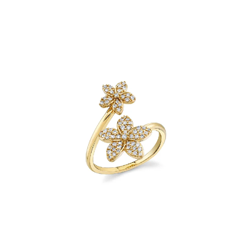 adjustable gold rings -Gold & Diamond Plumeria Wrap Ring