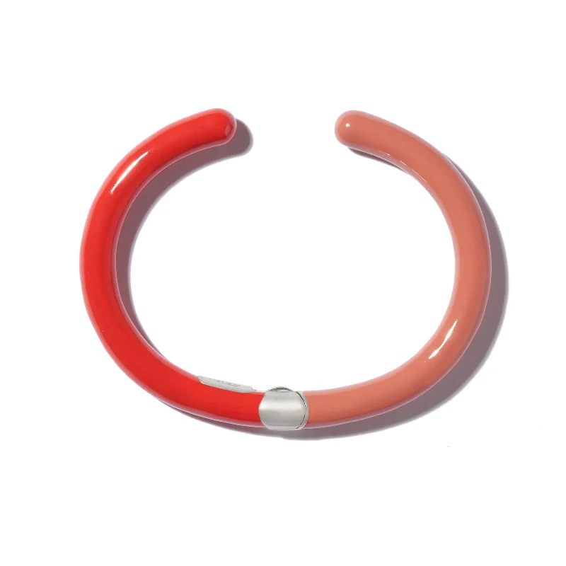 gold plated bangles for women -Marla Aaron Silver and Enamel Hinged Cuffling in Cracker/Tomato