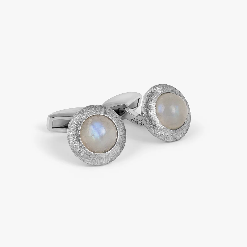 gold plated bangles for women -Graffiato Moonstone Cufflinks in Rhodium Silver with Multicolour