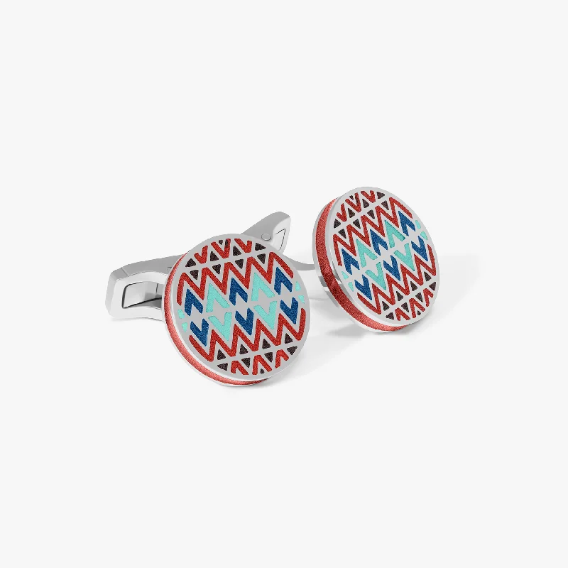 silver bangles for women -THOMPSON Red Stainless Steel Cairo Cufflinks