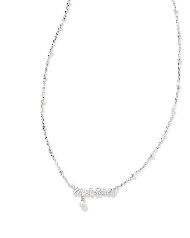 men's style necklaces for women -Mama Script Silver Rhodium Plated Pendant Necklace with White Pearl by Kendra Scott