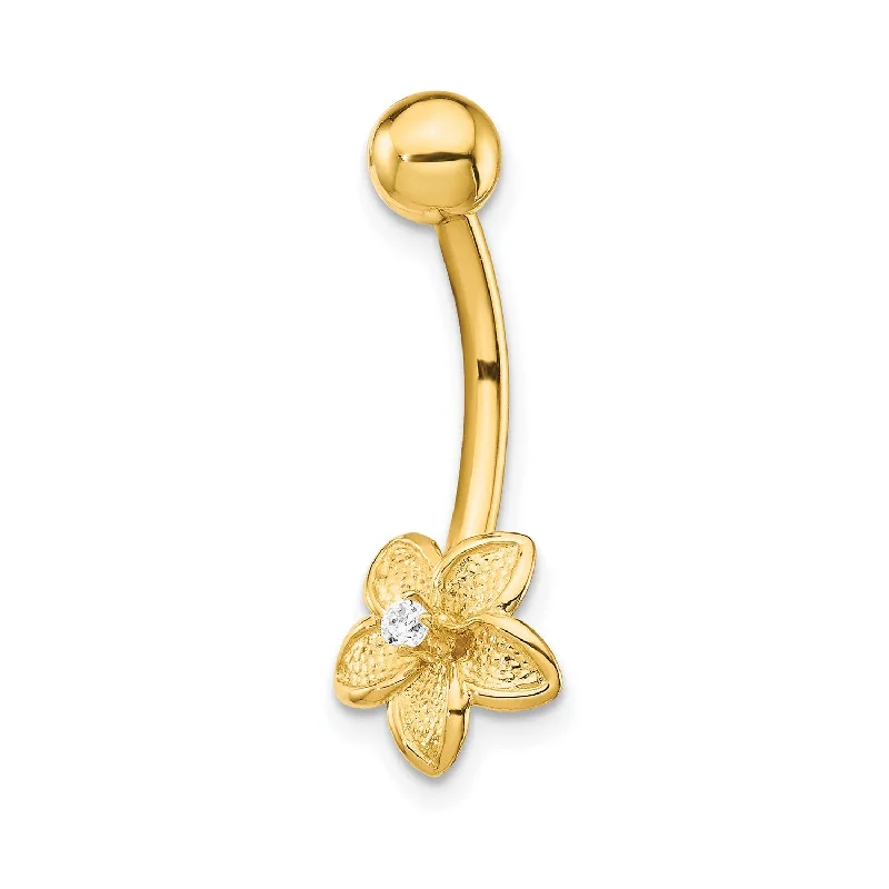 fine engagement rings -14KT Yellow Gold Cubic Zirconia 23X9MM Flower Belly Ring