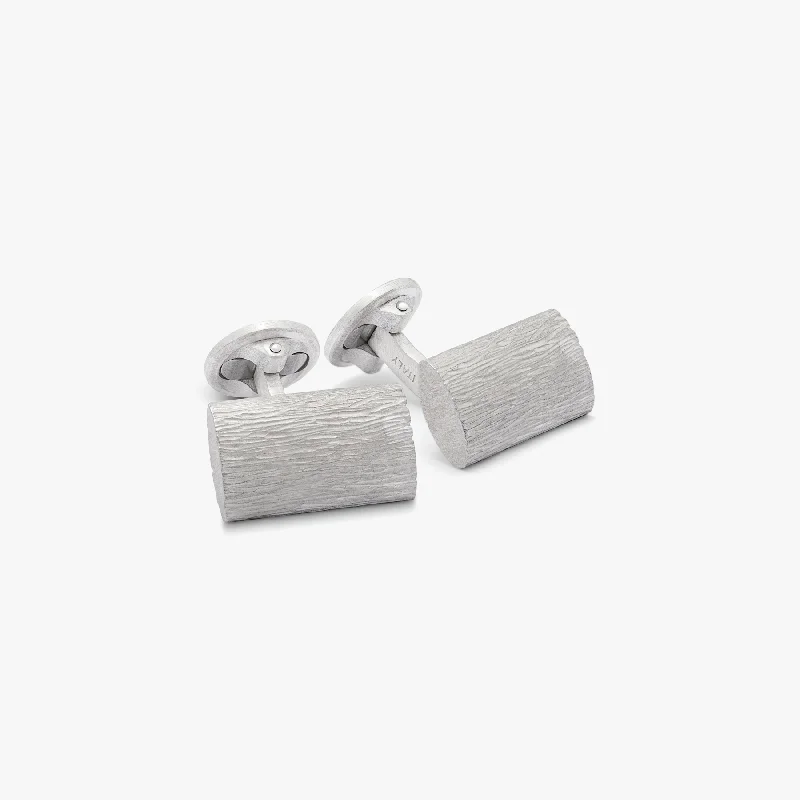 thick cuff bracelets -Graffiato Cufflinks In Rhodium Plated Silver