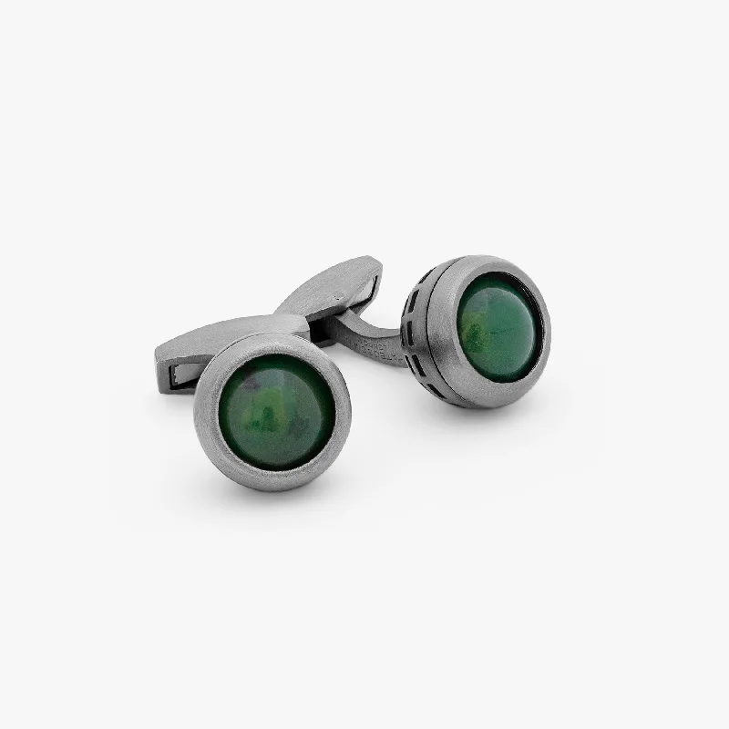 bracelet sets for women -Green Ruthenium Plated Sterling Silver Revolve Agate Cufflink