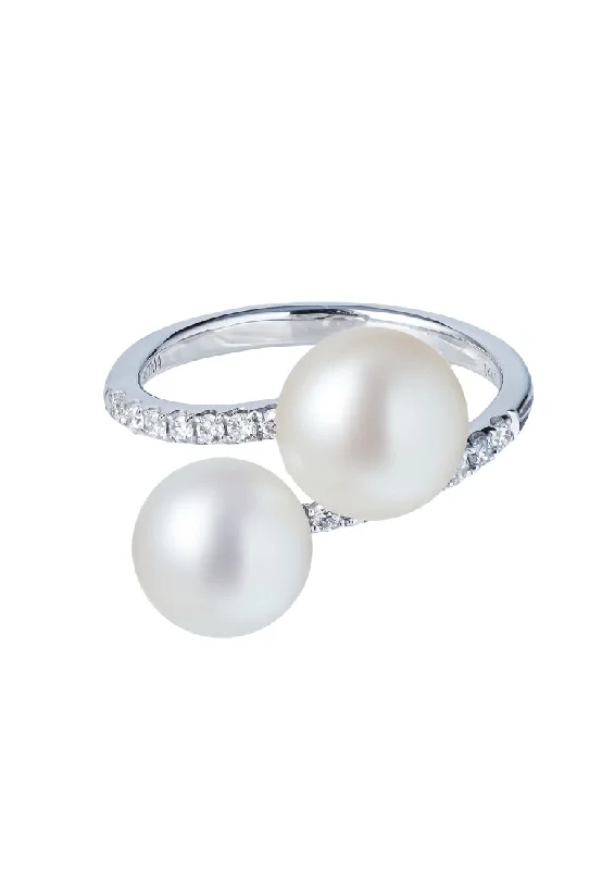 double band rings -TOMEI Pearl Ring, White Gold 585