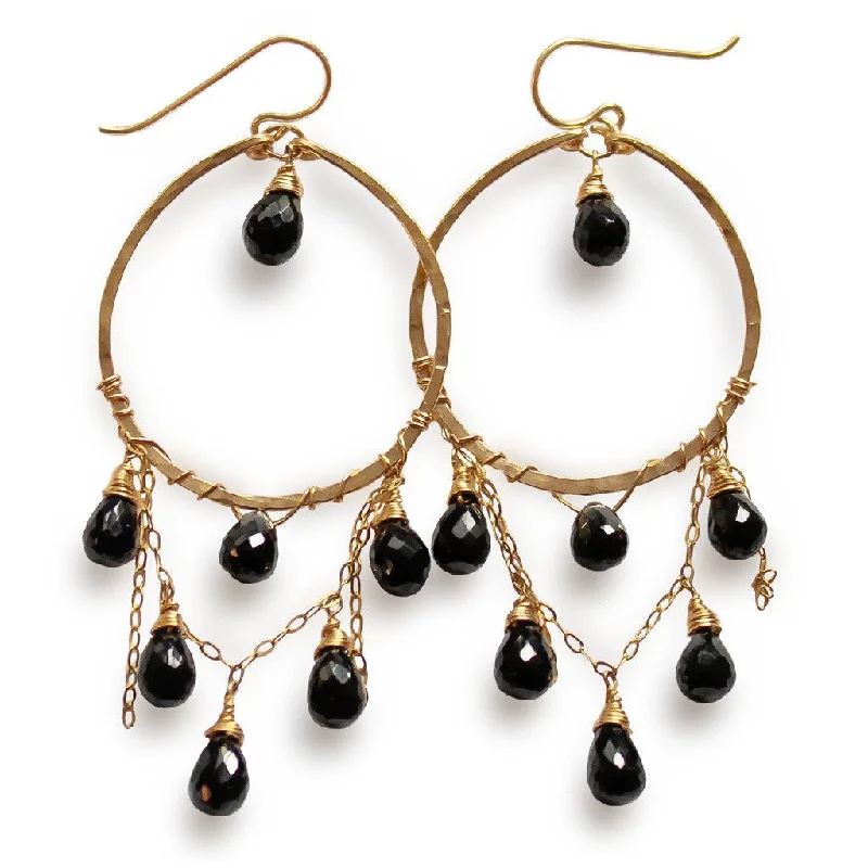 unique earrings for women -Cascade Gemstone Hoops - Black Spinel