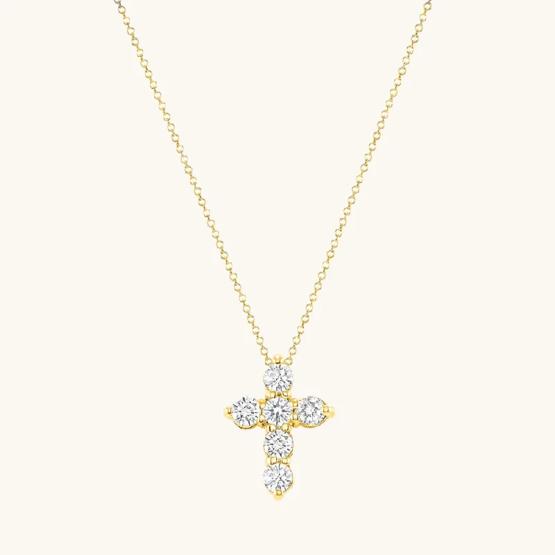 religious necklaces for women -6 Stone Diamond Cross Necklace