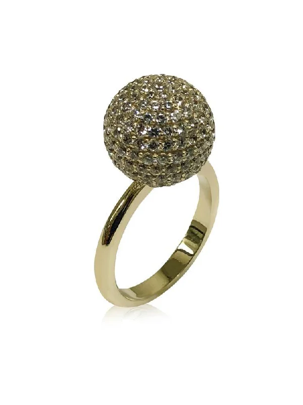 emerald rings for women -12 MM BALL RING WITH MICRO PAVE 14K YELLOW GOLD