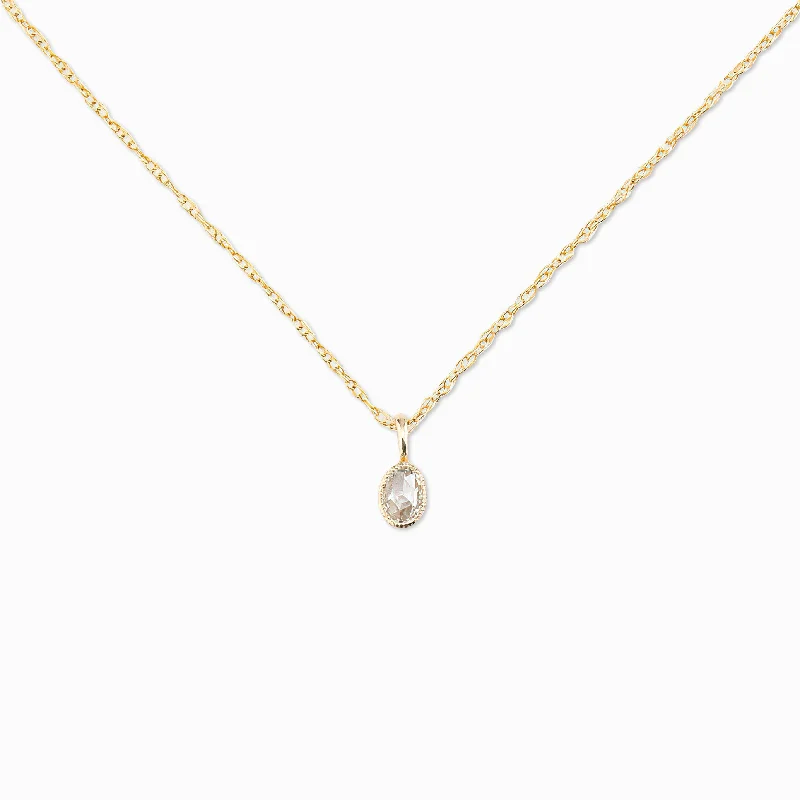 statement chain necklaces for women -0.15ct Rose Cut Diamond Bezel Set Charm Necklace, 14k Yellow Gold (One of a kind)