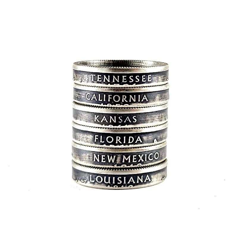 double stone rings -90% Silver State Quarter Narrow Band Coin Ring