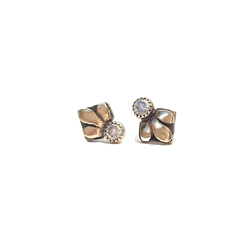 luxury pearl earrings -petal studs with cabochon