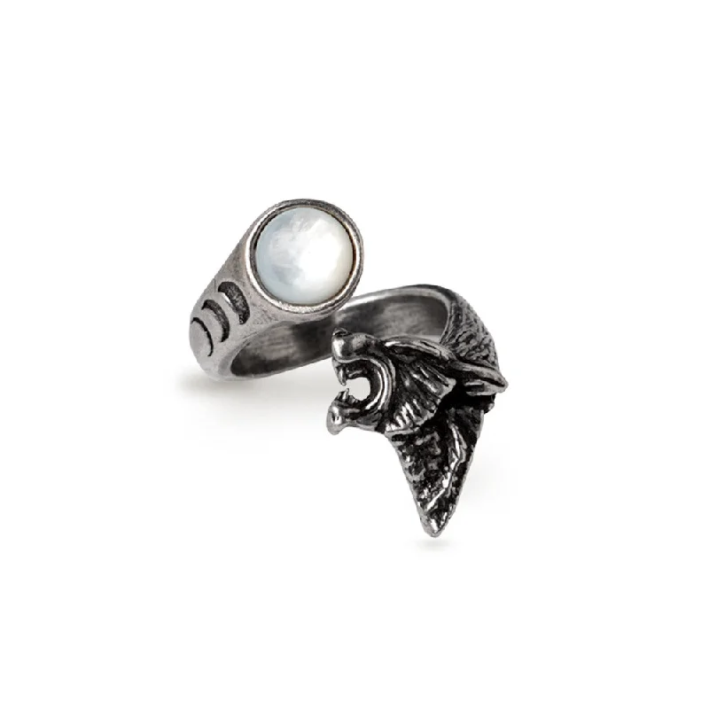 silver stacking rings for women -Howl at the Moon Wolf Ring by Alchemy Gothic