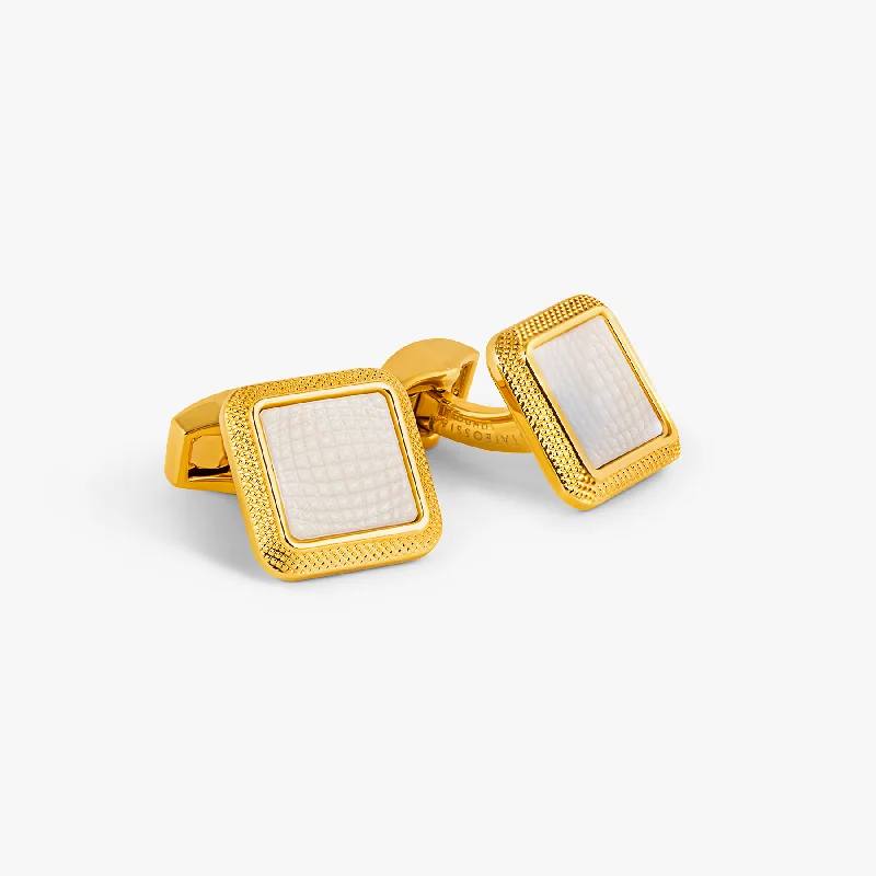 wedding bracelets for women -Spazio Square Cufflinks in Yellow Gold Plated with White Mother of Pearl