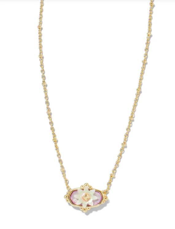 birthstone necklaces for gifts -Elisa Yellow Gold Plated Pastel Mix Flower Petal Framed Short Pendant Necklace by Kendra Scott