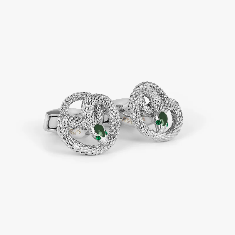 luxury gold bracelets for women -Viper Cufflinks in Palladium & Green Enamel