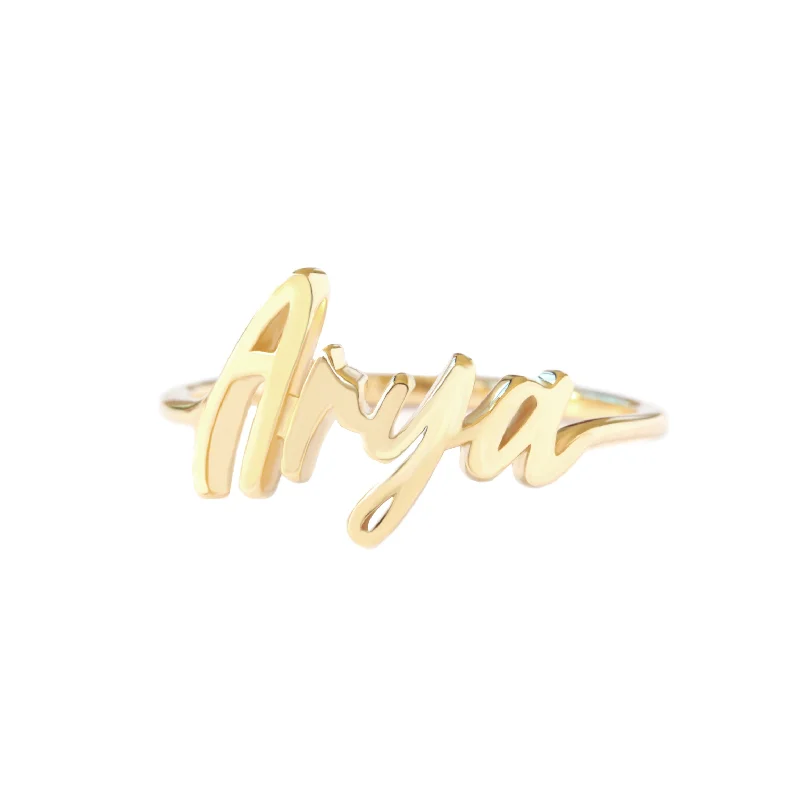 luxury fashion rings for women -Graffiti Personalized Gold Name Ring