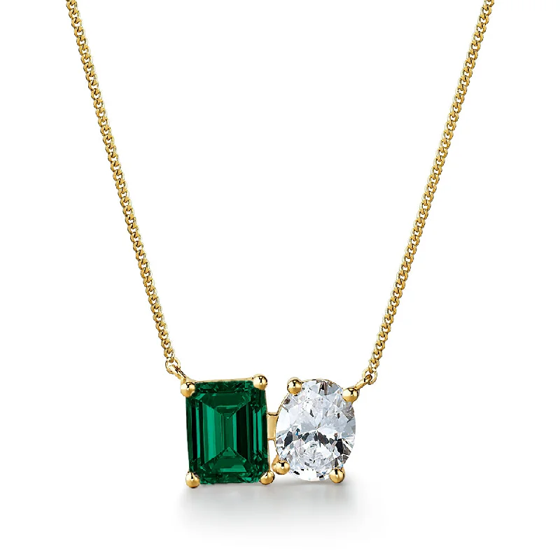 gold plated necklaces for women -Toi et Moi Tru-Emerald and Oval Necklace