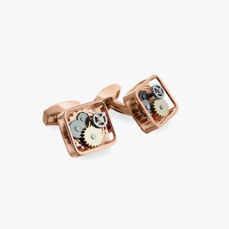 sparkly bangles for women -Square Gear Cufflinks In Rose Gold Plated