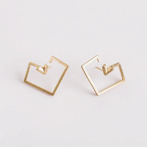 vintage drop earrings -GOLD PIXELATED HEART EARRINGS