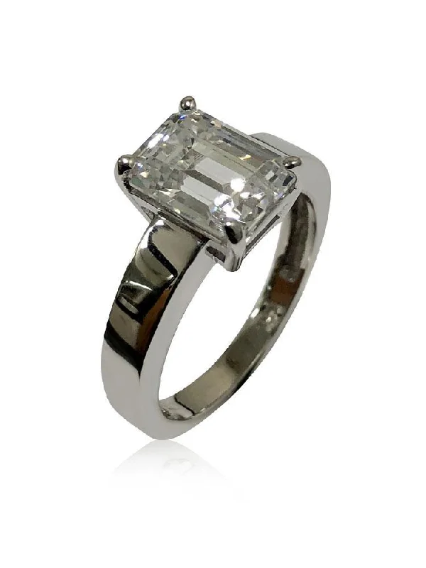 simple rings for women -3 carat emerald cut 9 by 7 cubic zirconia Solitaire ring