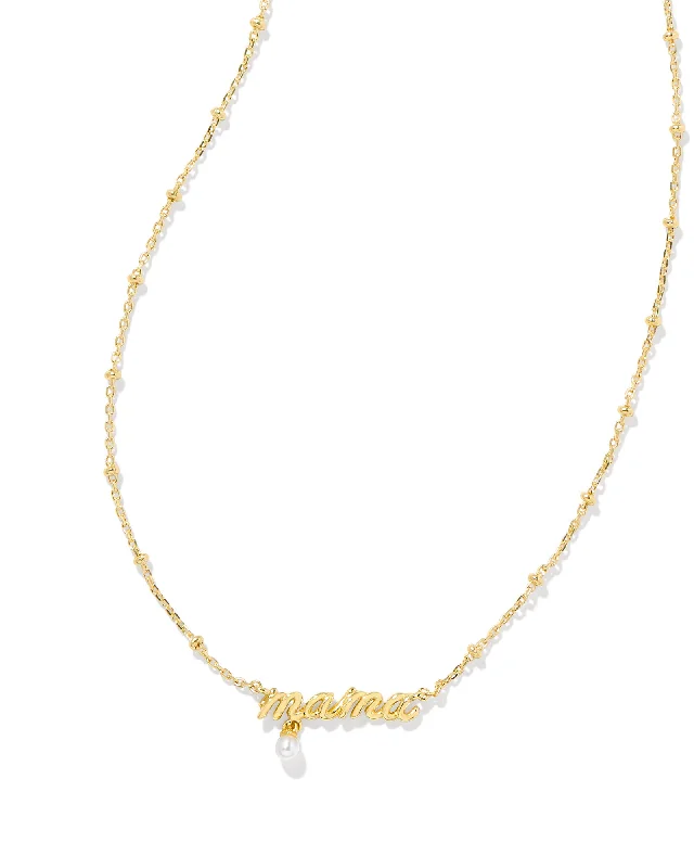 star necklaces for women -Mama Script Yellow Gold Plated Pendant Necklace with White Pearl by Kendra Scott