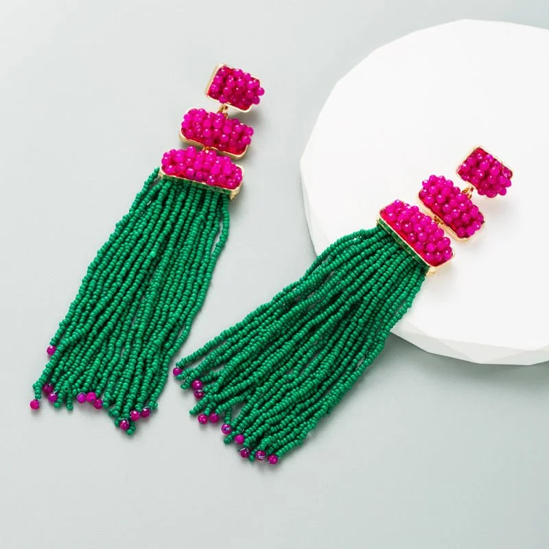 luxury earrings for women -Vibrant Rice Bead Dangle Earrings