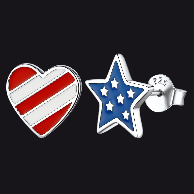 heart-shaped earrings for women -4th of July Star Heart Earrings American Flag Studs for Women Men