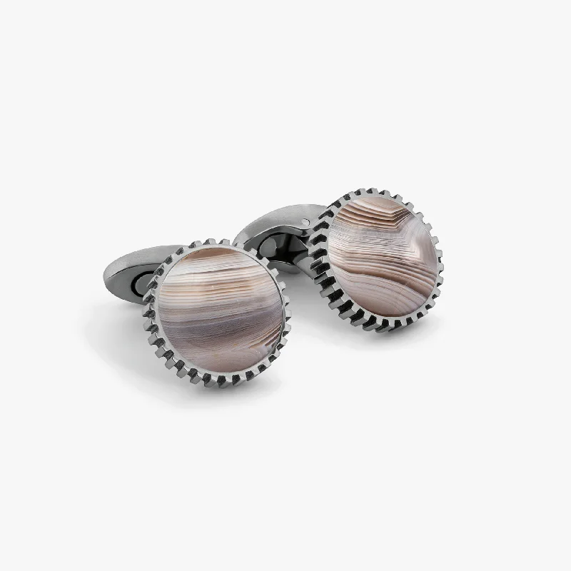 sterling silver cuff bangles -Titanium Classic Cufflinks in Botswana Agate