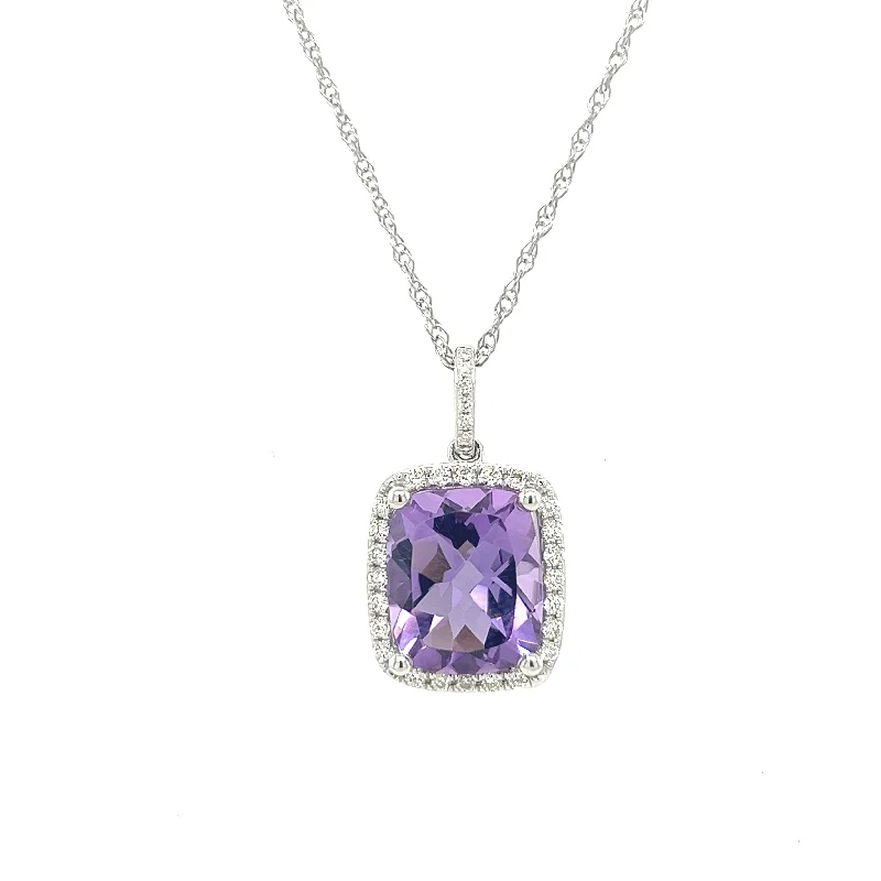 charm and gemstone necklaces for women -14K White Gold 3.75ct Amethyst & 0.22cttw Diamond Pendant Necklace