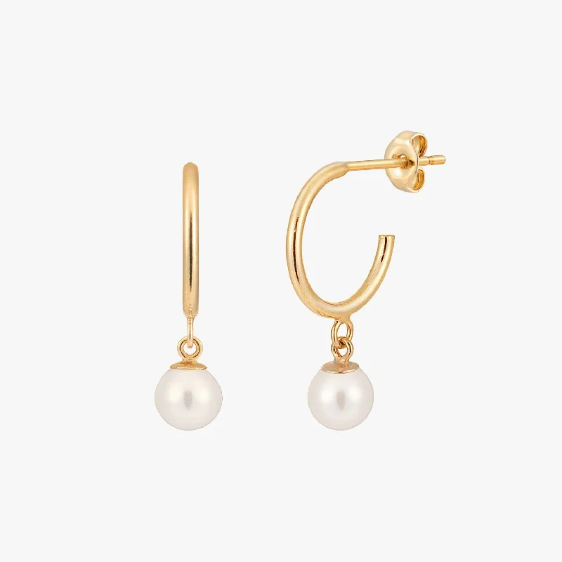 artistic earrings for women -Minimal Pearl Hoop Earrings