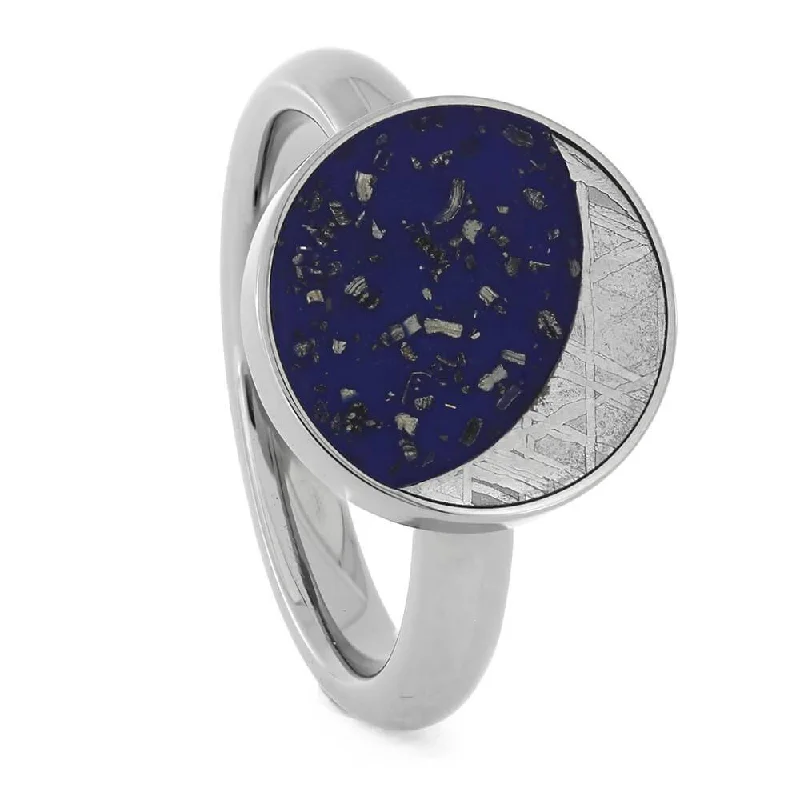 oval rings for women -Blue Stardust with Meteorite Moon Ring