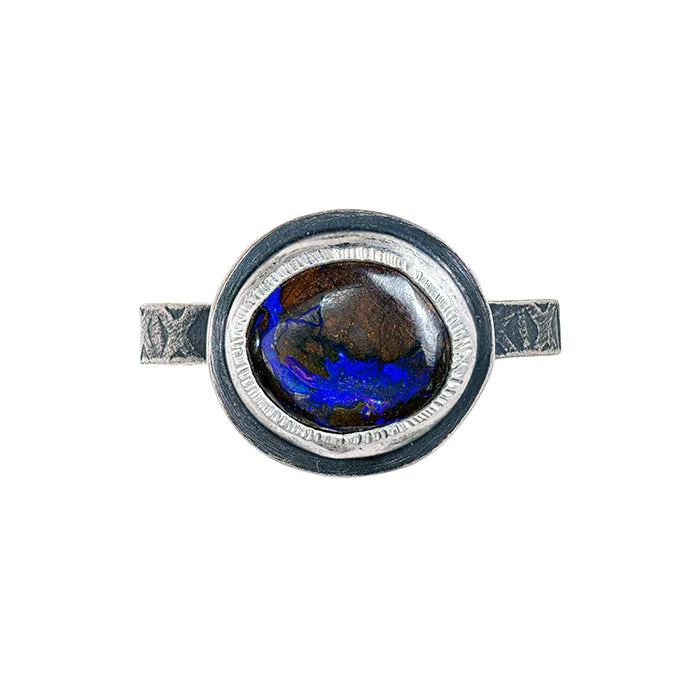 sapphire rings for women -Boulder Opal Ring - Sterling Silver - Size 6 3/4