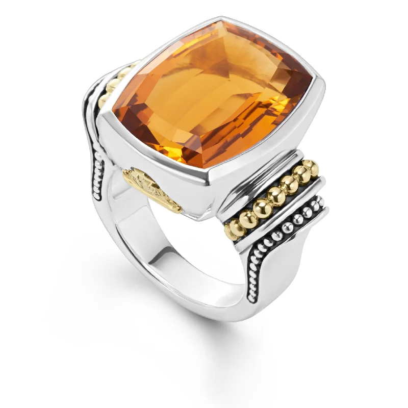 artistic rings for women -Caviar Color Large Citrine Statement Ring