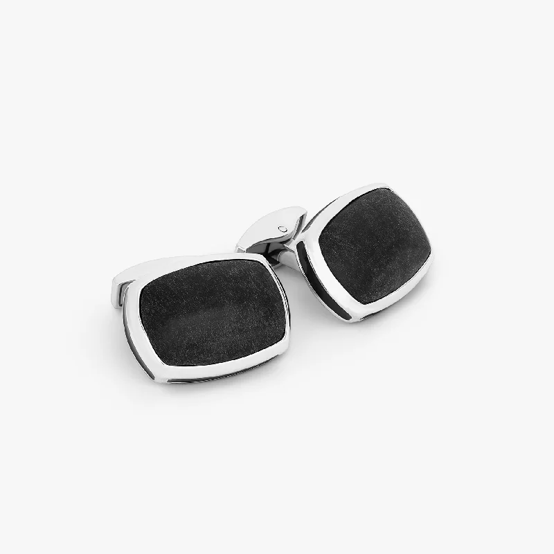 charm bracelets for women -Signature Pillow bullet Cufflinks In Rhodium Plated Silver with Matte Onyx