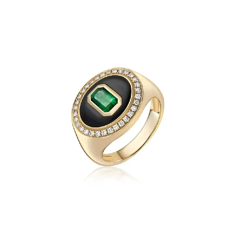 modern wedding rings -Midnight Icon Emerald and Onyx Oval Ring