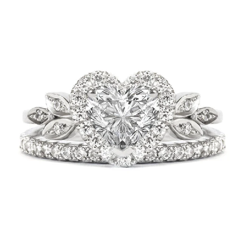 bold statement rings -Heart Diamond Love Blossom Unique Wedding Two Rings Set ♥