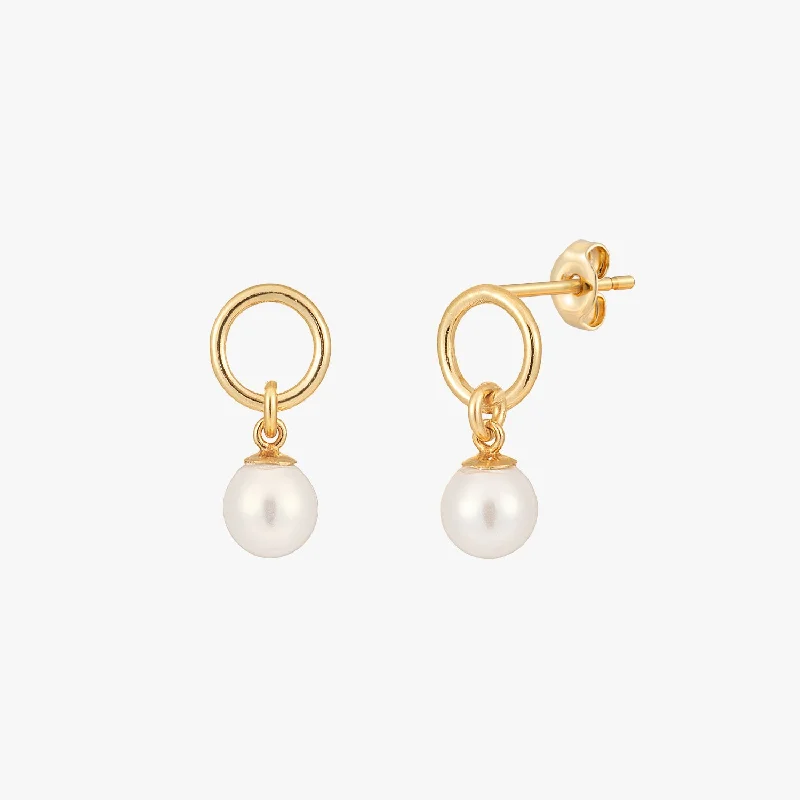 vintage earrings for women -Pearl Open Circle Stud Earrings