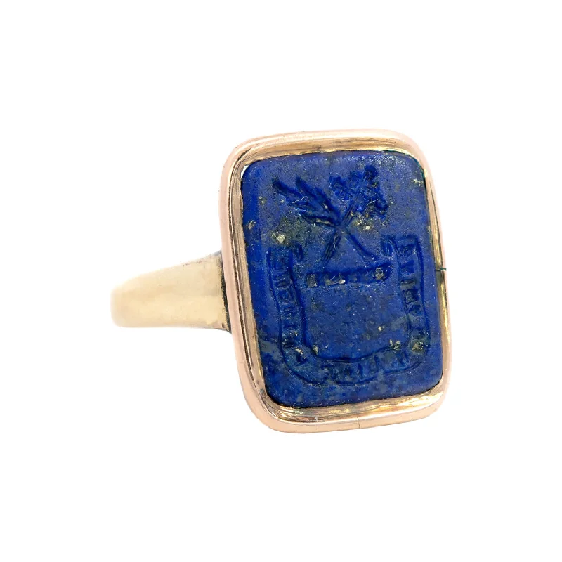 large statement rings -Georgian 15k Lapis Intaglio Signet Ring