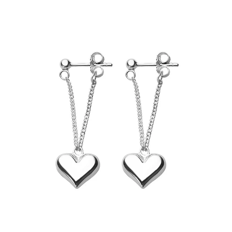 engraved earrings for women -Heart on the Line Stud Back Hanging Earrings