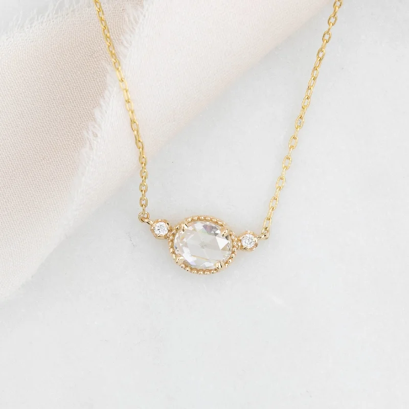 engagement necklaces for women -Dahlia Three Stone 0.44ct Rose Cut Diamond Necklace