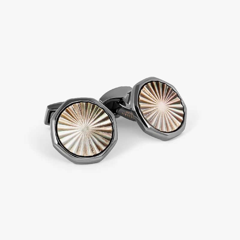 leather bracelets for women -Sunbursts Cufflinks in Gunmetal & Grey Mother of Pearl