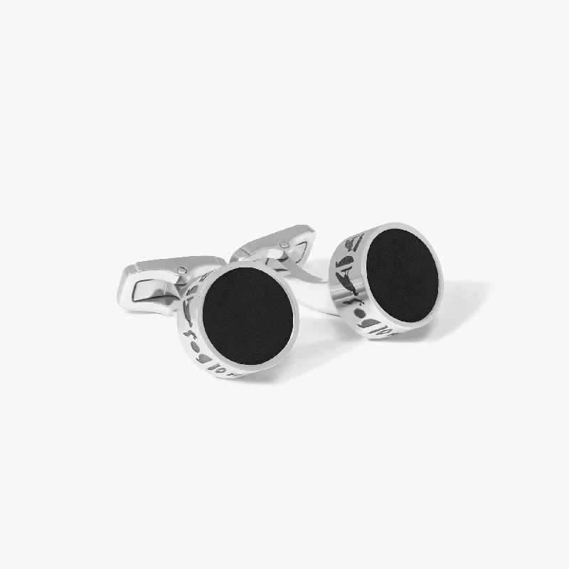 gemstone charm bracelets -THOMPSON Black Stainless Steel Hieroglyphic Cufflinks