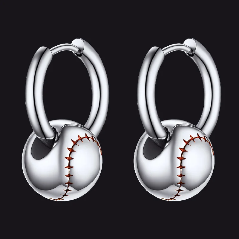 adjustable earrings for women -Baseball Drop Hoop Earrings for Men Women