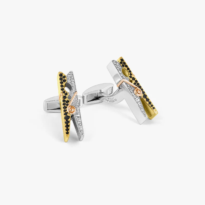 beaded charm bracelets -Mayfair Peg Cufflinks in Yellow Gold with Black Spinel & White Sapphire  