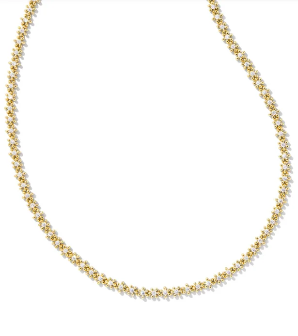 delicate gold necklaces -Nydia Yellow Gold Plated White Crystal Strand Necklace by Kendra Scott